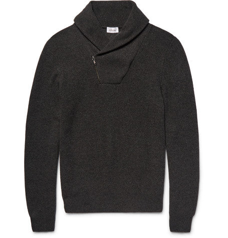 shawl collar honeycomb knit cashmere sweater