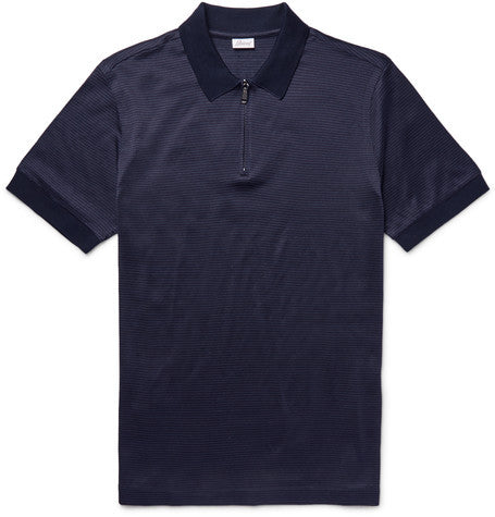jacquard knit cotton and silk blend polo shirt
