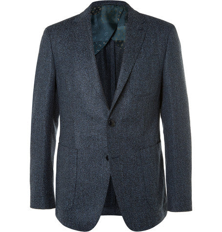 blue slim fit wool blend tweed blazer