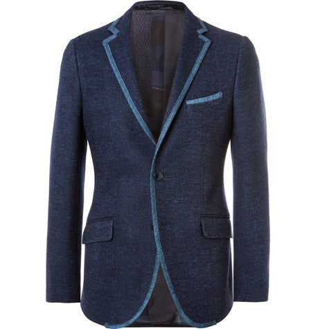 navy slim fit contrast trimmed cotton blend blazer