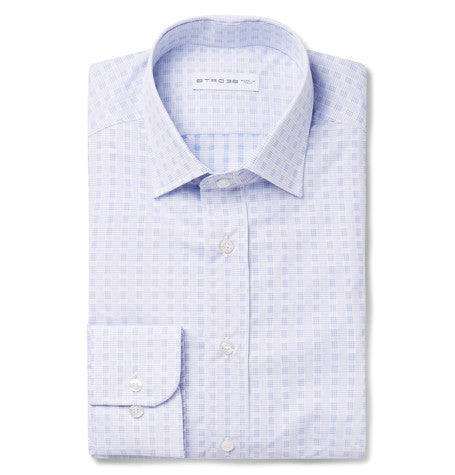blue slim fit printed cotton poplin shirt