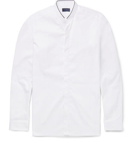 mandarin collar slim fit cotton poplin shirt