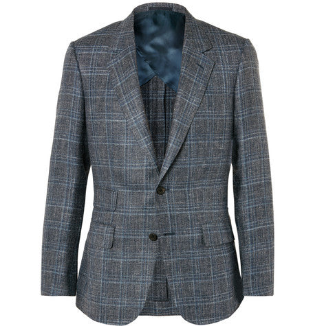 grey harry slim fit checked silk  linen and wool blend blazer