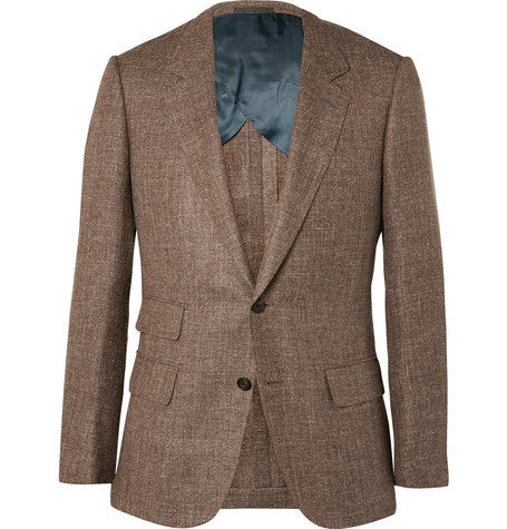 brown harry slim fit silk  linen and wool blend blazer