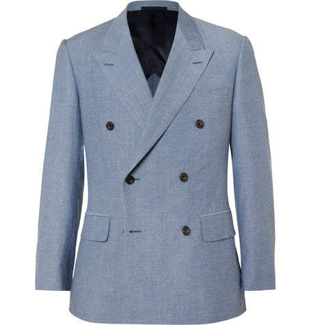 blue harry slim fit wool and cotton blend chambray blazer