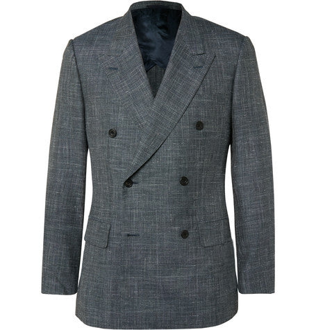 grey harry slim fit checked wool  silk and linen blend suit jacket