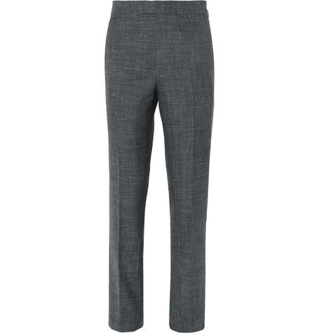 grey harry slim fit wool  silk and linen blend suit trousers
