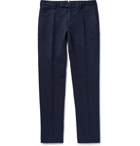 chinolino slim fit linen and cotton blend twill trousers