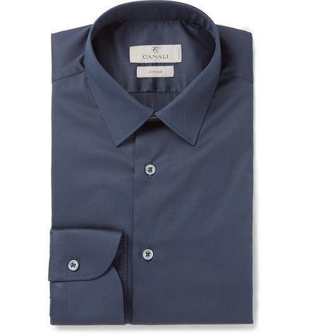 navy stretch cotton blend shirt