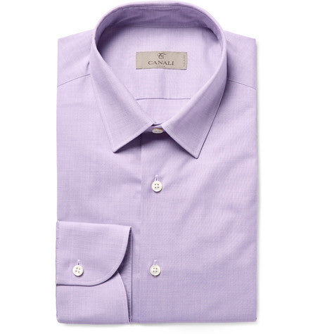 lilac slim fit end on end cotton shirt