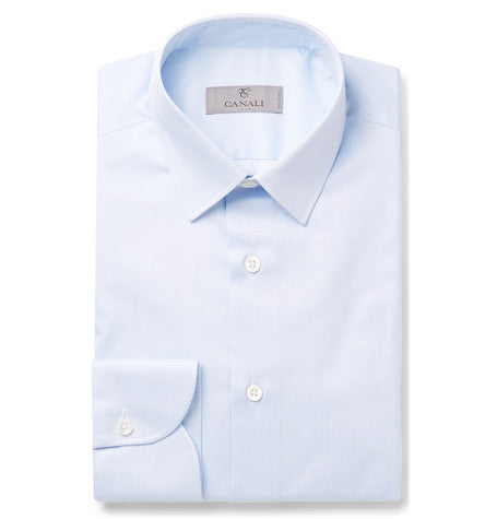 blue slim fit pinstriped cotton poplin shirt