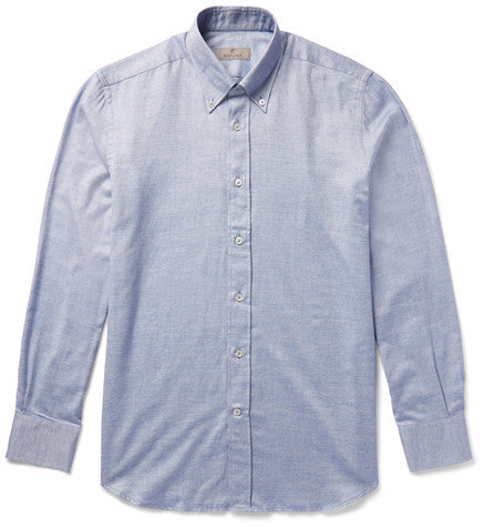 button down collar cotton chambray shirt