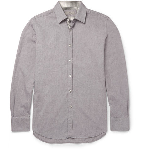 slim fit gingham trimmed cotton twill shirt