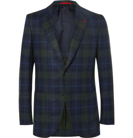 slim fit checked wool and cashmere blend blazer
