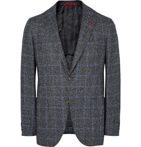 grey slim fit checked tweed blazer