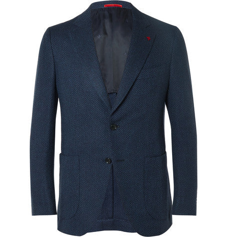 navy slim fit herringbone wool and cashmere blend blazer