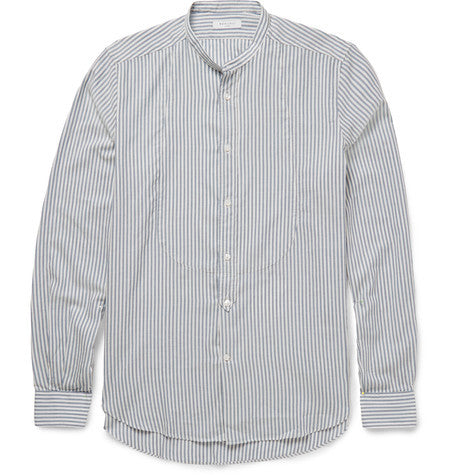slim fit grandad collar striped cotton shirt