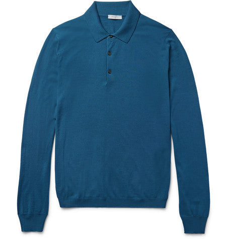 slim fit knitted wool polo shirt