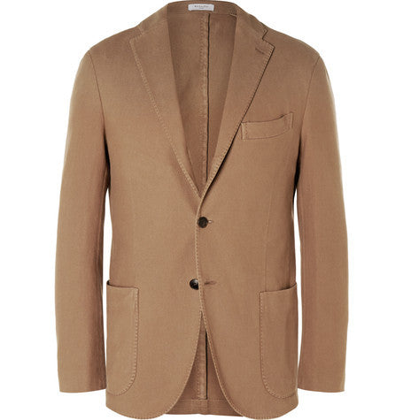 brown slim fit cotton canvas blazer