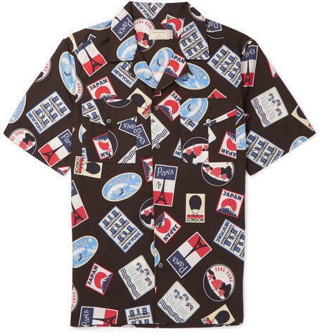 camp collar printed cotton poplin shirt