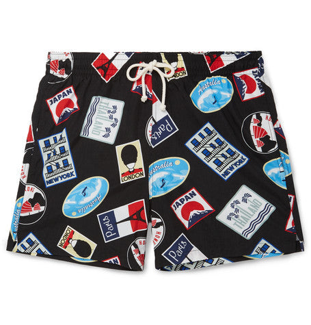 mid length printed swim shorts