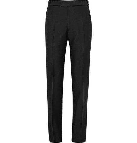 slim fit mohair and wool blend trousers
