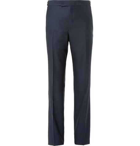 navy wool and silk blend suit trousers