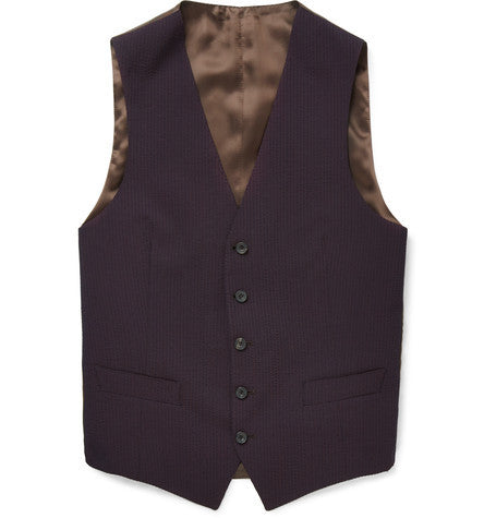 burgundy wool and silk blend seersucker waistcoat