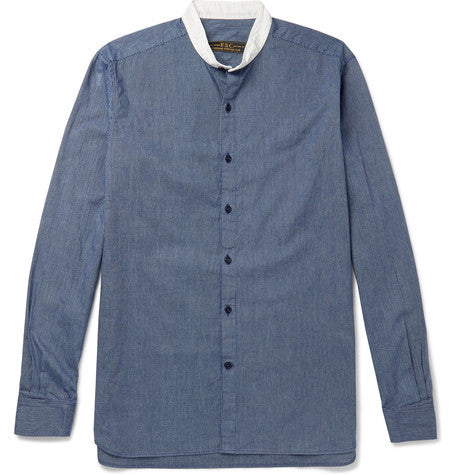 grandad collar striped cotton shirt