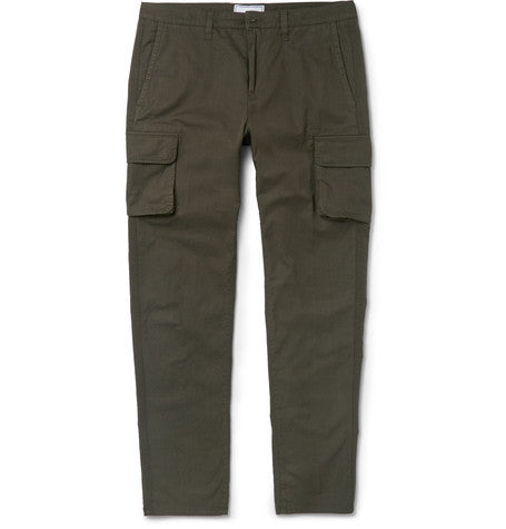 slim fit cotton gabardine cargo trousers