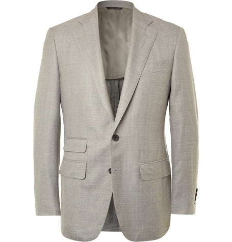 grey slim fit slub wool  silk and linen blend blazer