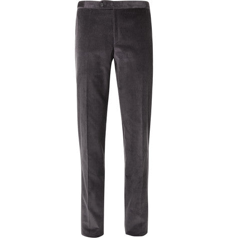 grey slim fit cotton corduroy trousers