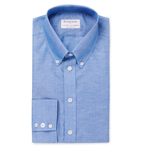 turnbull   asser blue slim fit cotton and linen blend shirt