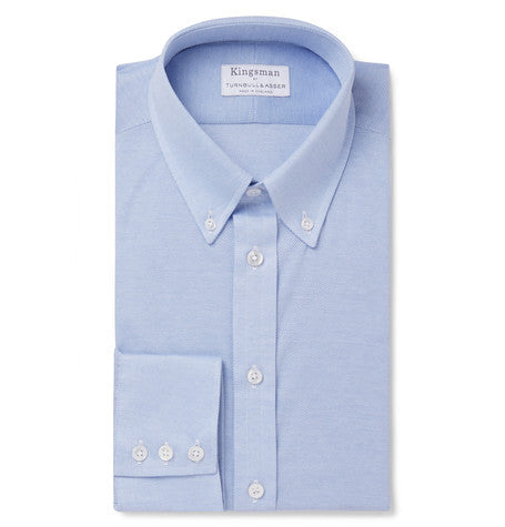 turnbull   asser blue slim fit button down collar cotton pique shirt