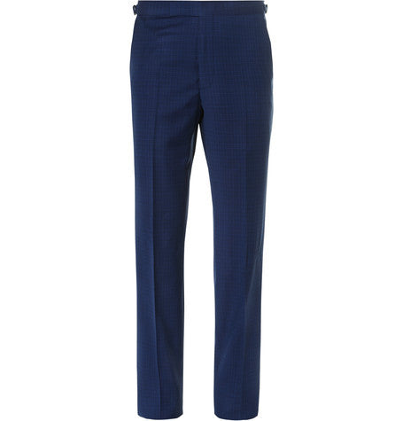 navy basketweave wool suit trousers