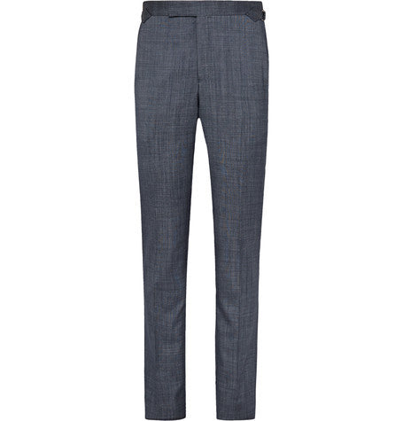 blue seishin slim fit wool and silk blend suit trousers
