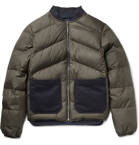 reversible quilted shell down bomber jacket