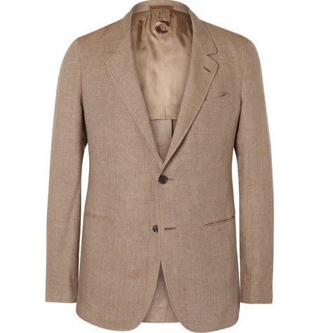 tan slim fit linen blazer