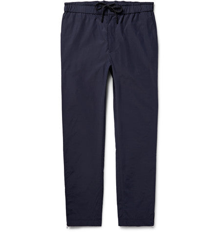 tapered grosgrain trimmed cotton blend trousers
