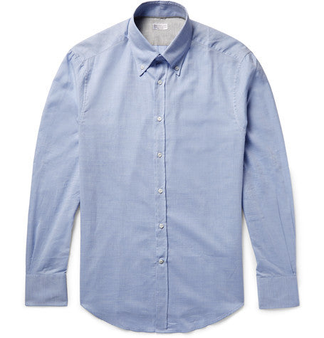 slim fit button down collar herringbone cotton shirt