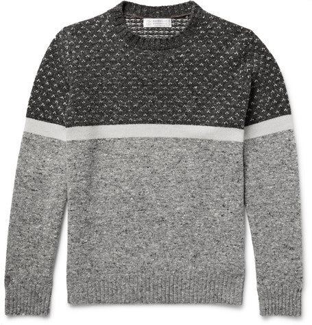 melange panelled wool  cashmere and silk blend sweater