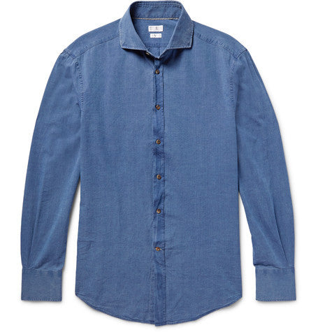 slim fit cutaway collar cotton chambray shirt