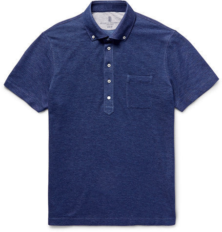 slim fit button down collar cotton pique polo shirt