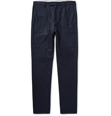 slim fit melange wool flannel trousers