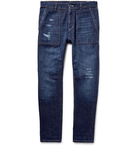 slim fit distressed denim jeans