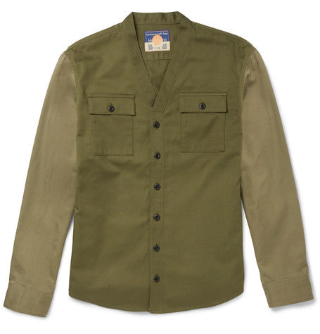 slim fit two tone cotton drill overshirt