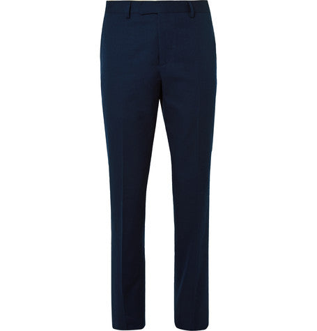 navy tapered cotton tuxedo trousers
