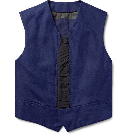 faille trimmed slub cotton and linen blend waistcoat