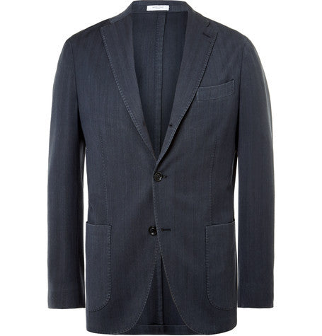 navy slim fit herringbone wool blazer