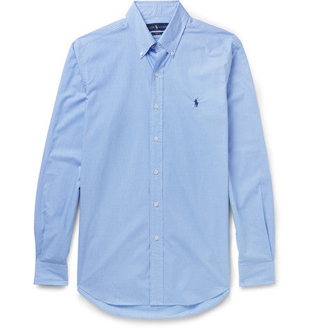 button down collar gingham cotton shirt